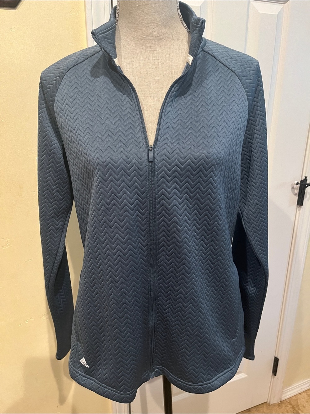 adidas Chevron-Quilted Full-Zip Jacket — Slate Blue